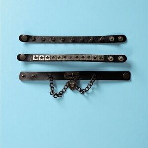 Brand New Set of 3 Punk Goth Spiked Studded Y2K Bracelets Cuff Wristbands Bundle